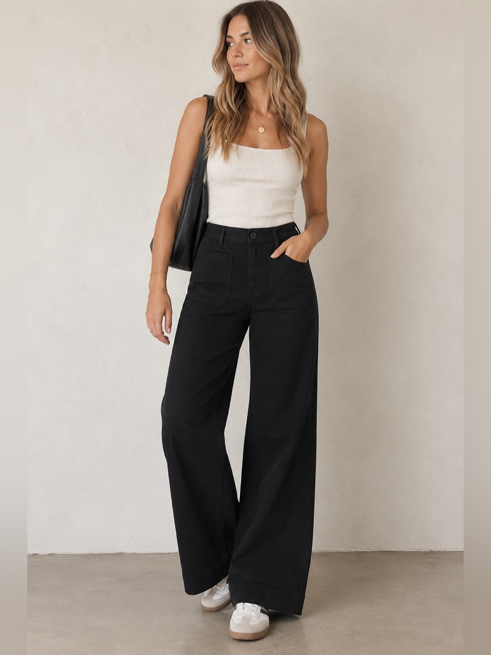 LOFT Outlet Palmer Wide Leg Pants Black High Rise Patch Pocket Trousers Women 12